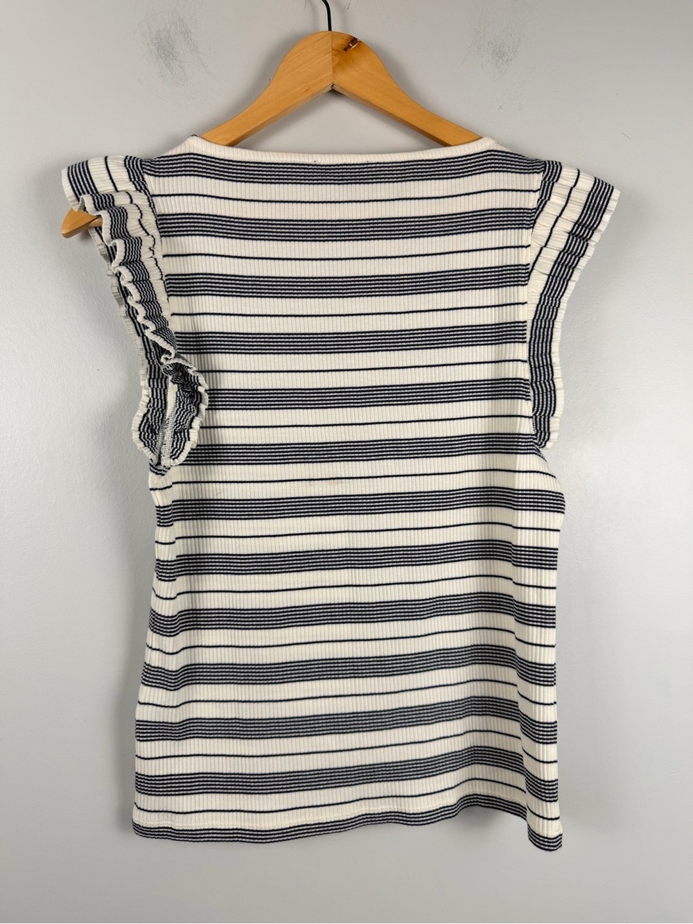 J. Crew Ruffle Sleeve Stripe Ribbed top size medium - Picture 5 of 6
